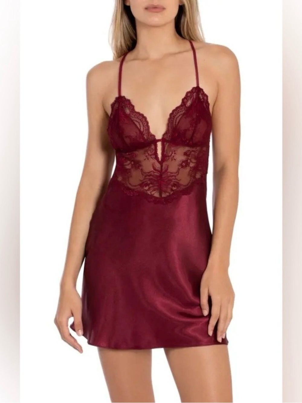 In Bloom by Jonquil Maroon Oh Darling Satin & Lace Chemise Women’s Size Medium